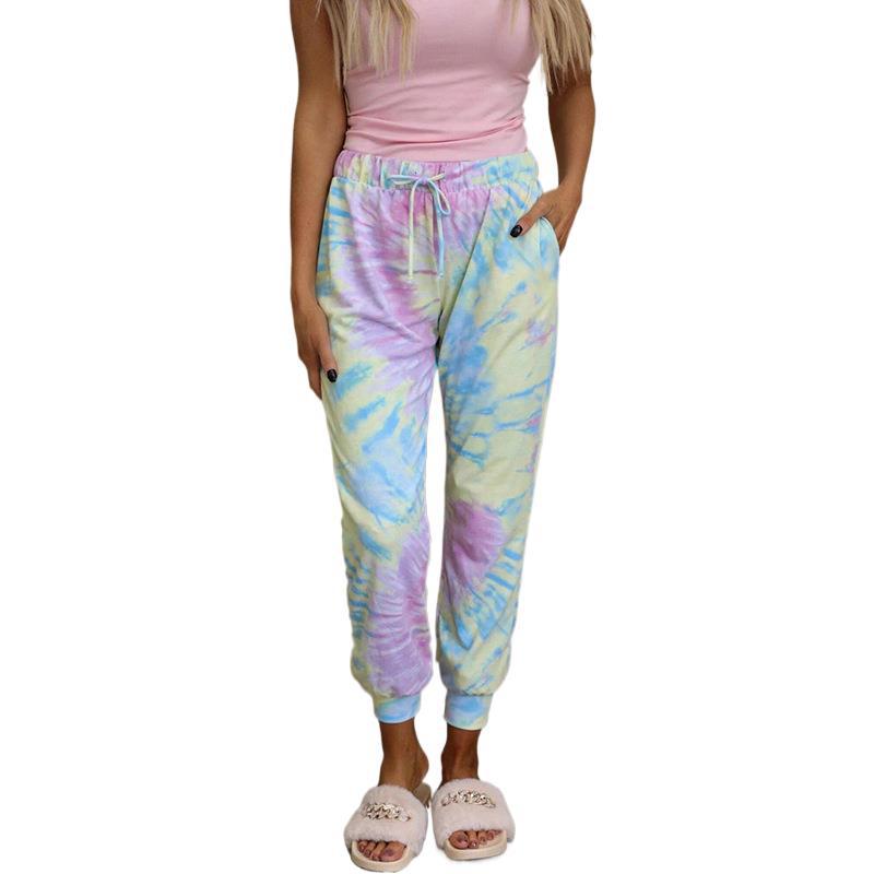 Tie-Dye Printed Loose Mid-Waist Lace-Up Slacks