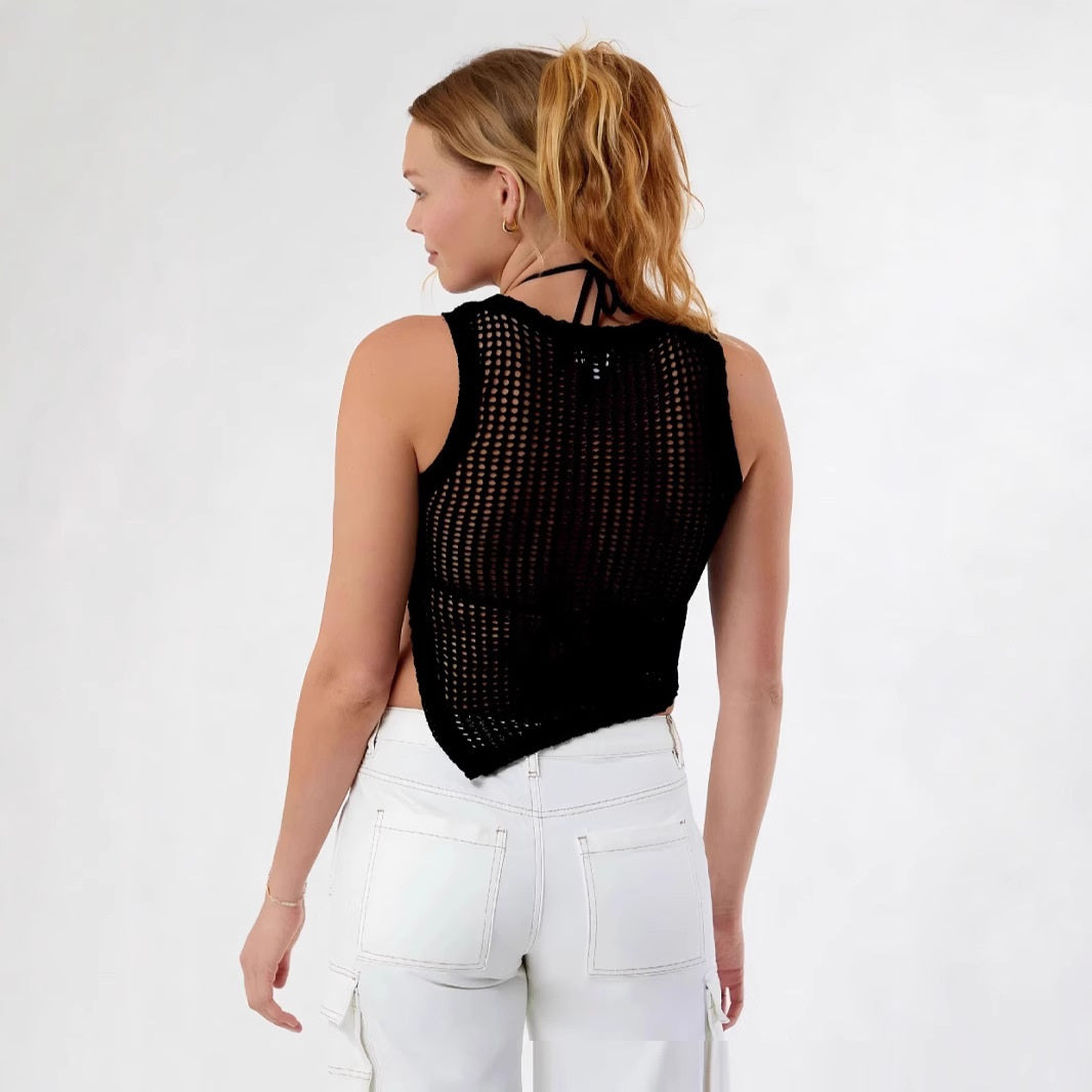 Spring And Summer Fashion European And American Style Sexy Beach Style Side Open Split Vest Knitwear Top
