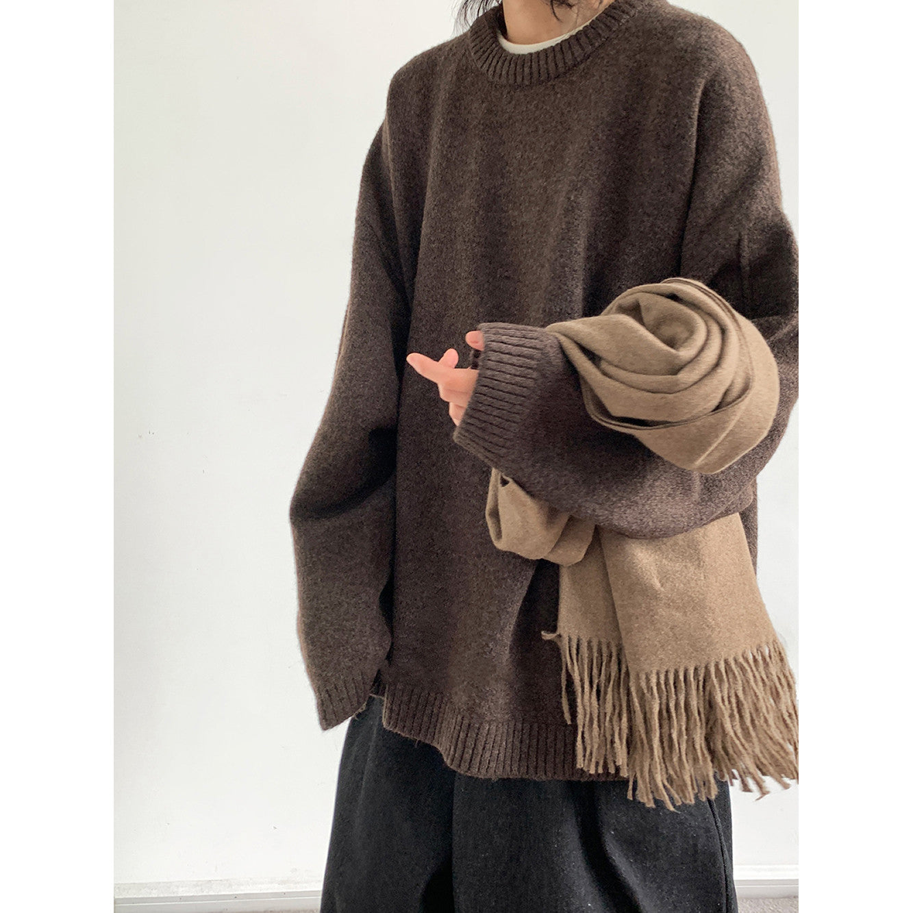 Japanese Vintage Solid Knit Academy Style Loose Unisex Maillard Sweater