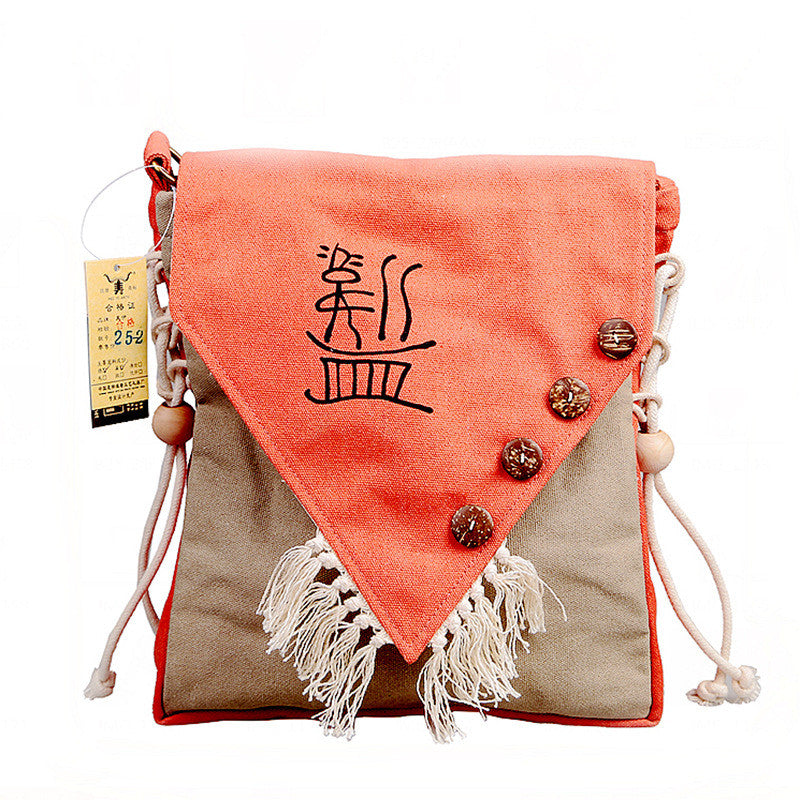 Literary Country Style Printed Canvas Crossbody Bag