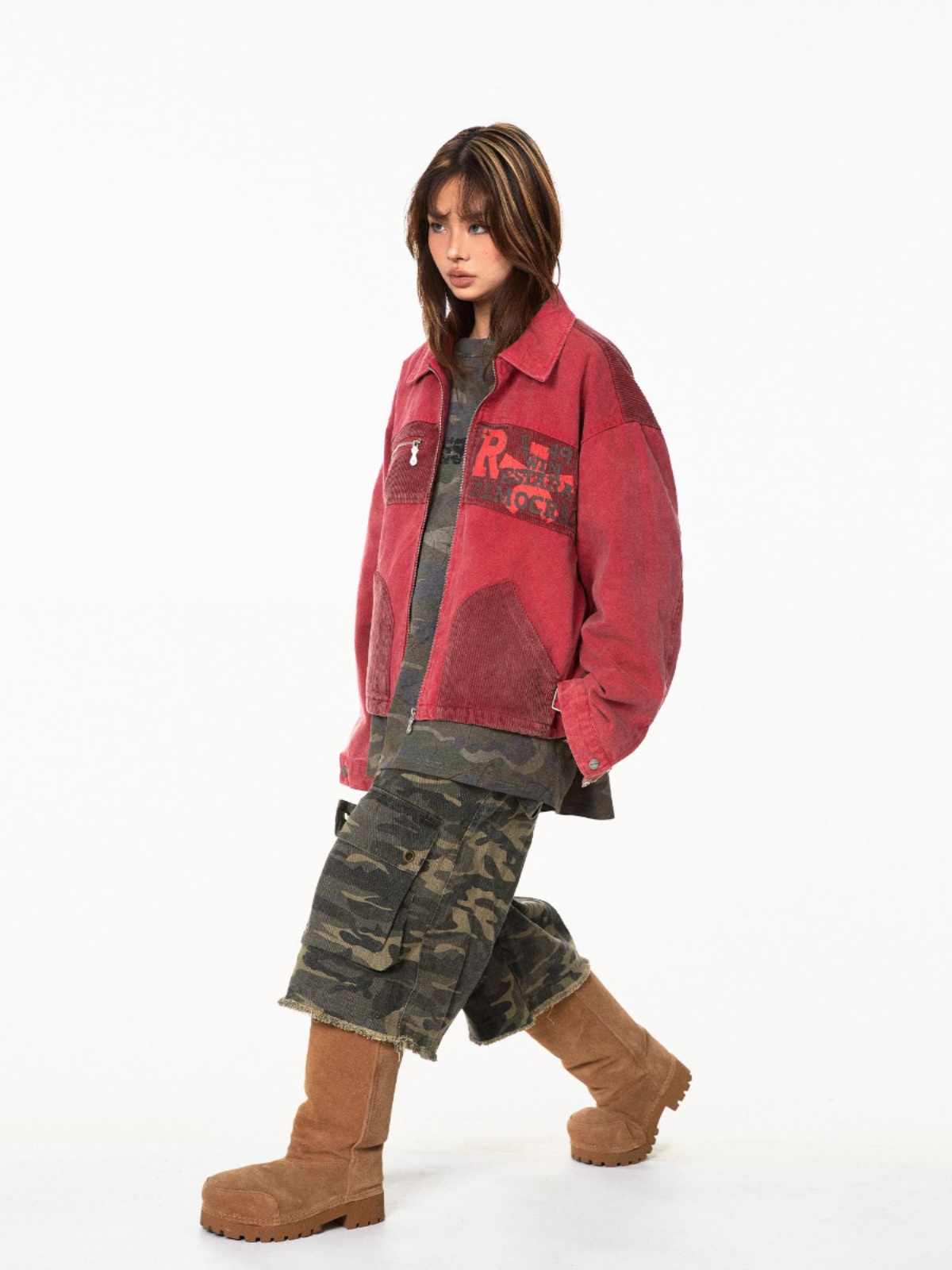 Patchwork Jacket Texture Three-dimensional Corduroy Pocket Baggy Coat