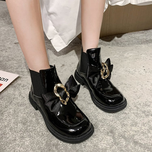 Women's Shoes Stretch Stocking Boots British Style Bow Ankle Boots