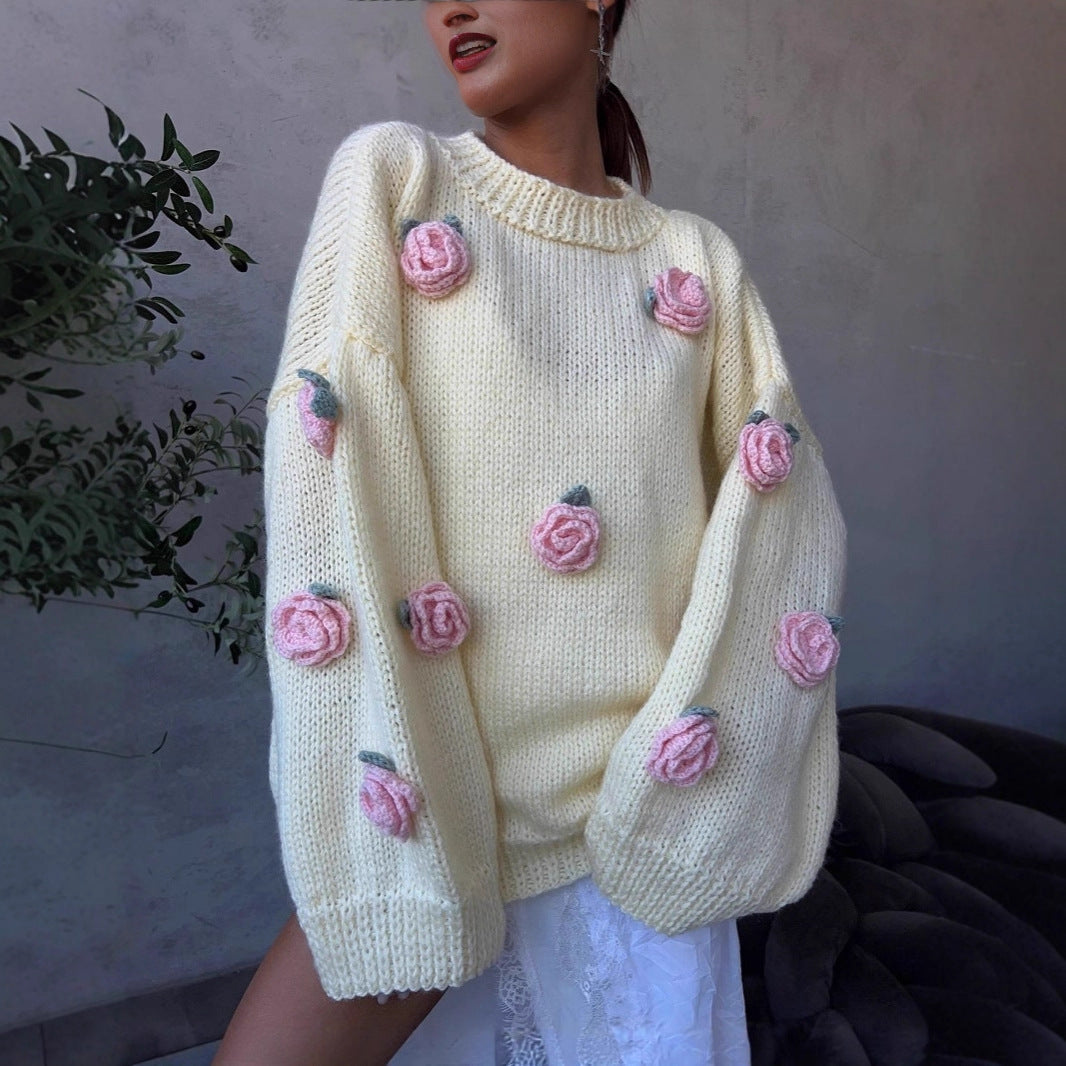 American And European-style Floral-decorated Sweater