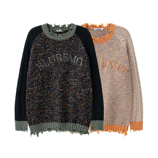 Patchwork Round Neck Couple's Dopamine Sweater