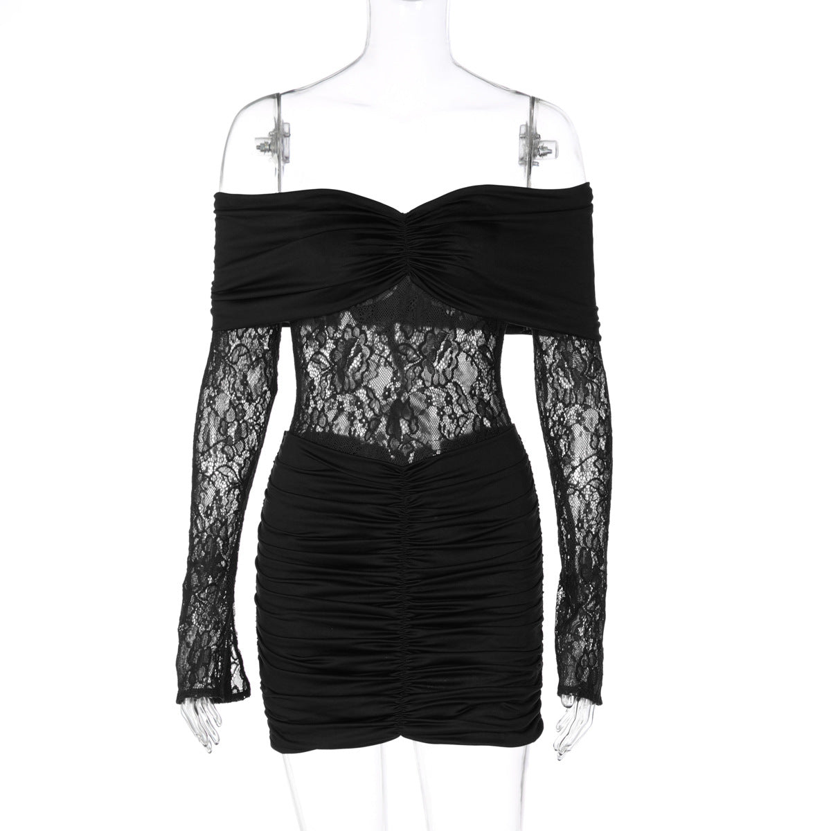 Sexy Strapless Sleeveless Patchwork Lace Dress For Women