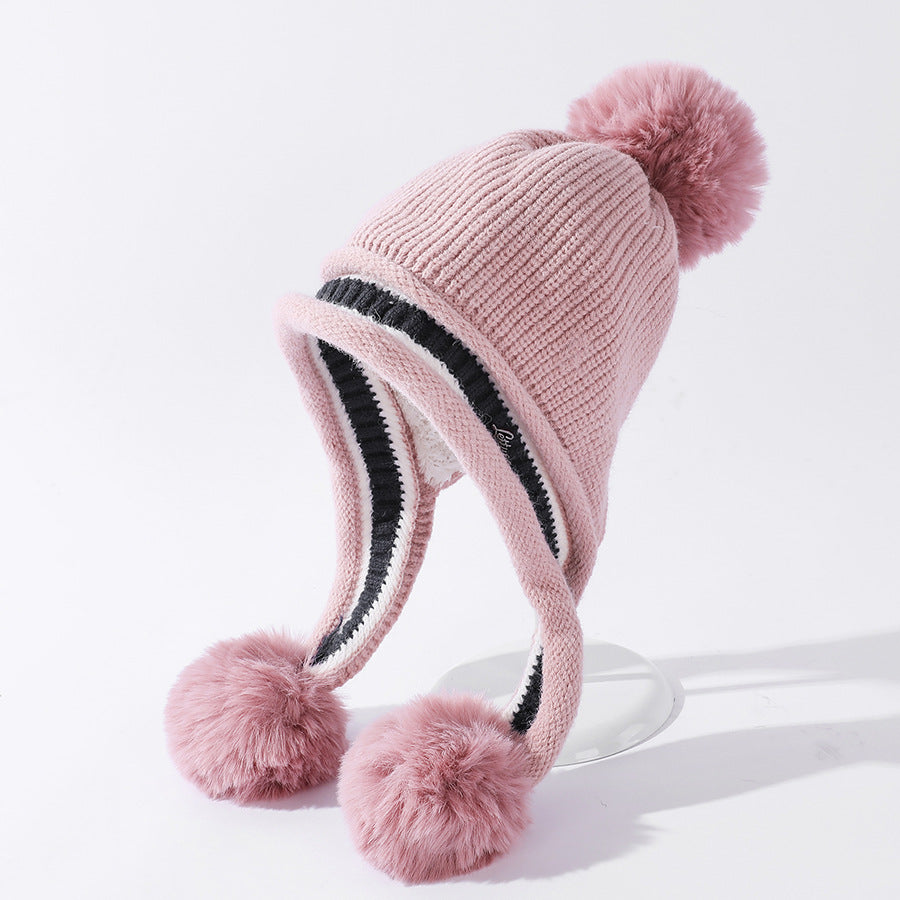 Ladies Knitted Hat Colorblock Casual Ear Guards For Warmth