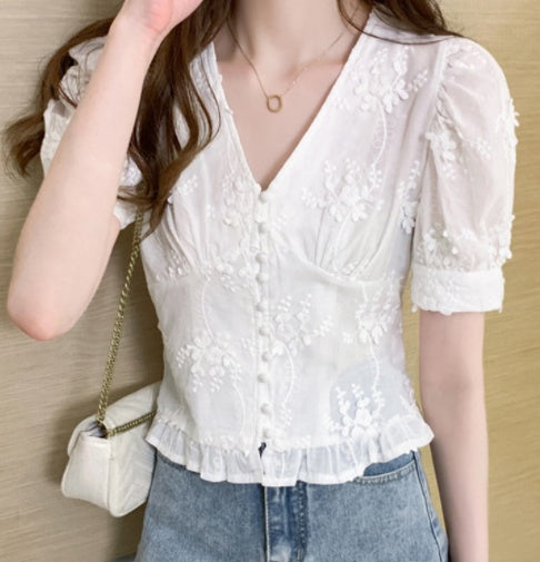 South Korea Dongdaemun Hollow Ladies Short Sleeve