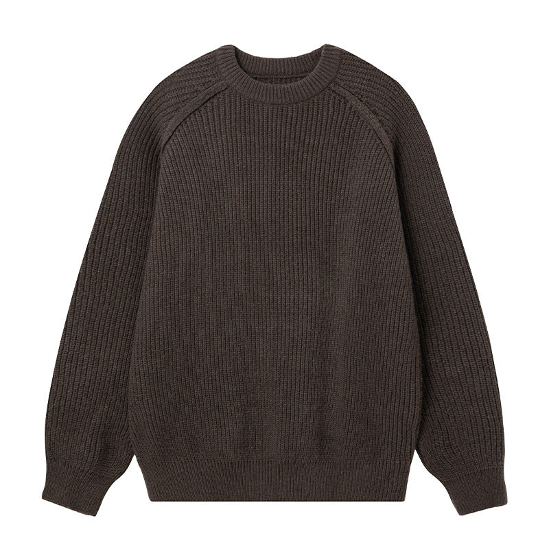 Three-dimensional Shoulder Line Design Round Neck Texture Thick Needle Sweater