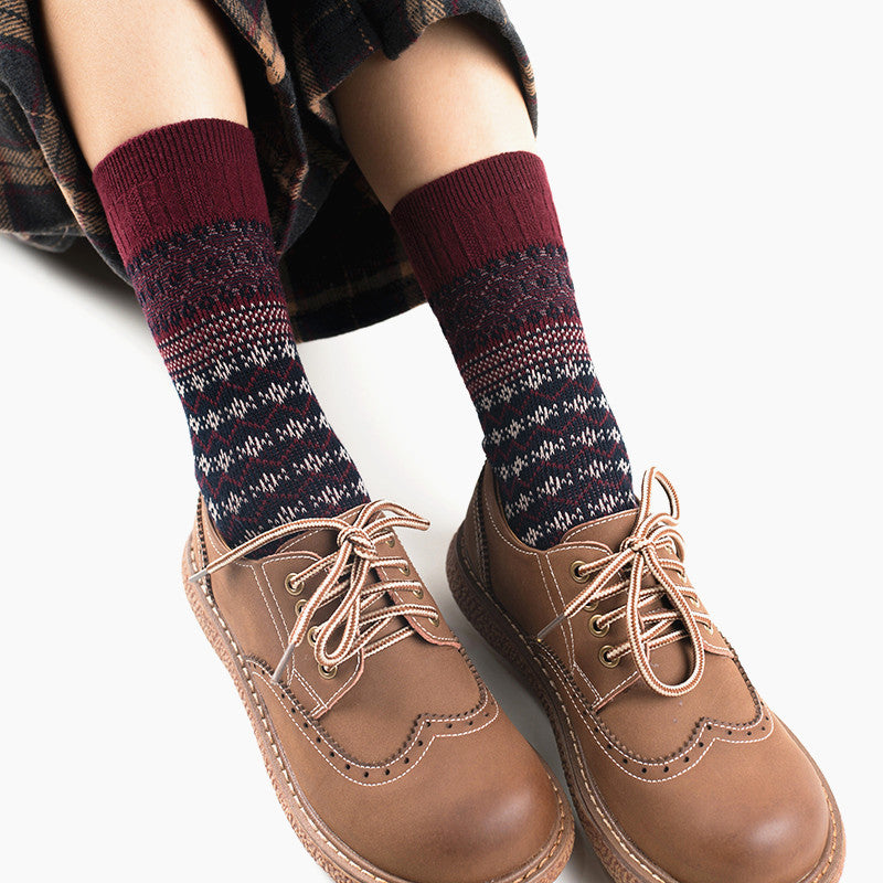 Mid Length Double Needle Christmas Artistic Retro Ethnic Style Long Socks