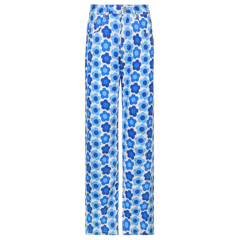 High-rise Floral Print Straight-leg Jeans