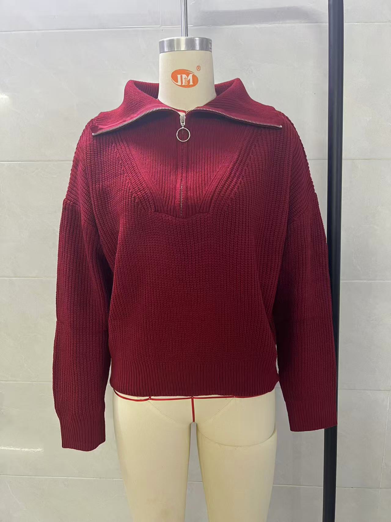 Loose Design Flip V-neck Pullover Women's Knitted Sweater
