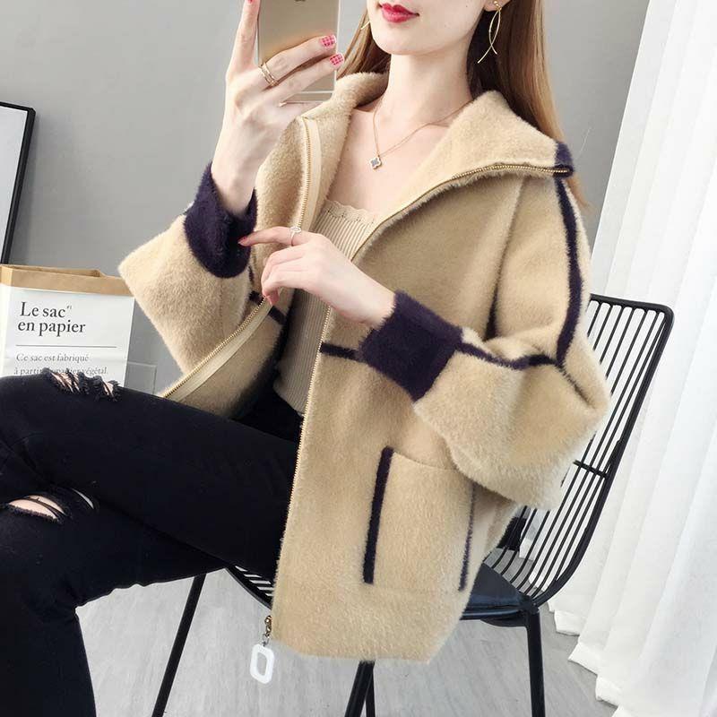 Lapel Zipper Wool Cardigan Coat For Women