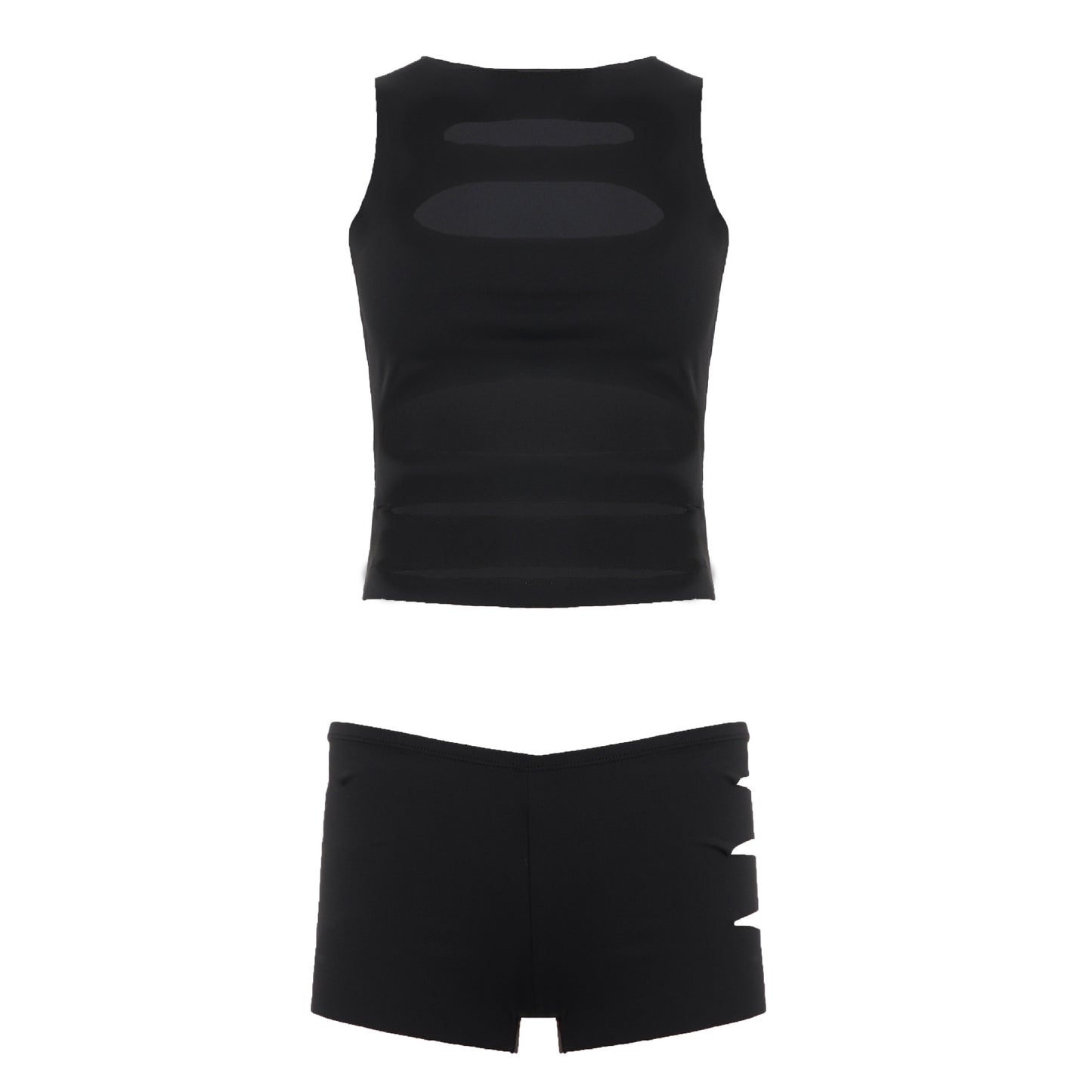 Womens Fashionable Sexy Hollow-Out Tank Top And Shorts Set