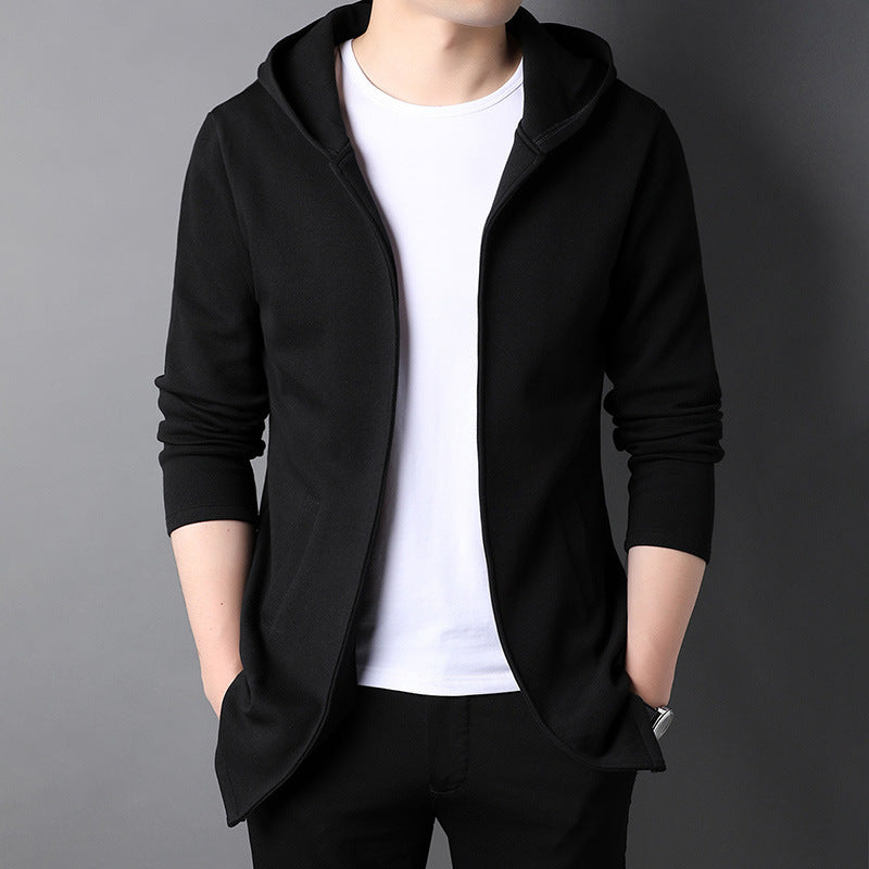 Men's Casual Youth Side Seam Pockets Trendy Handsome Slim Type Hooded Cardigan