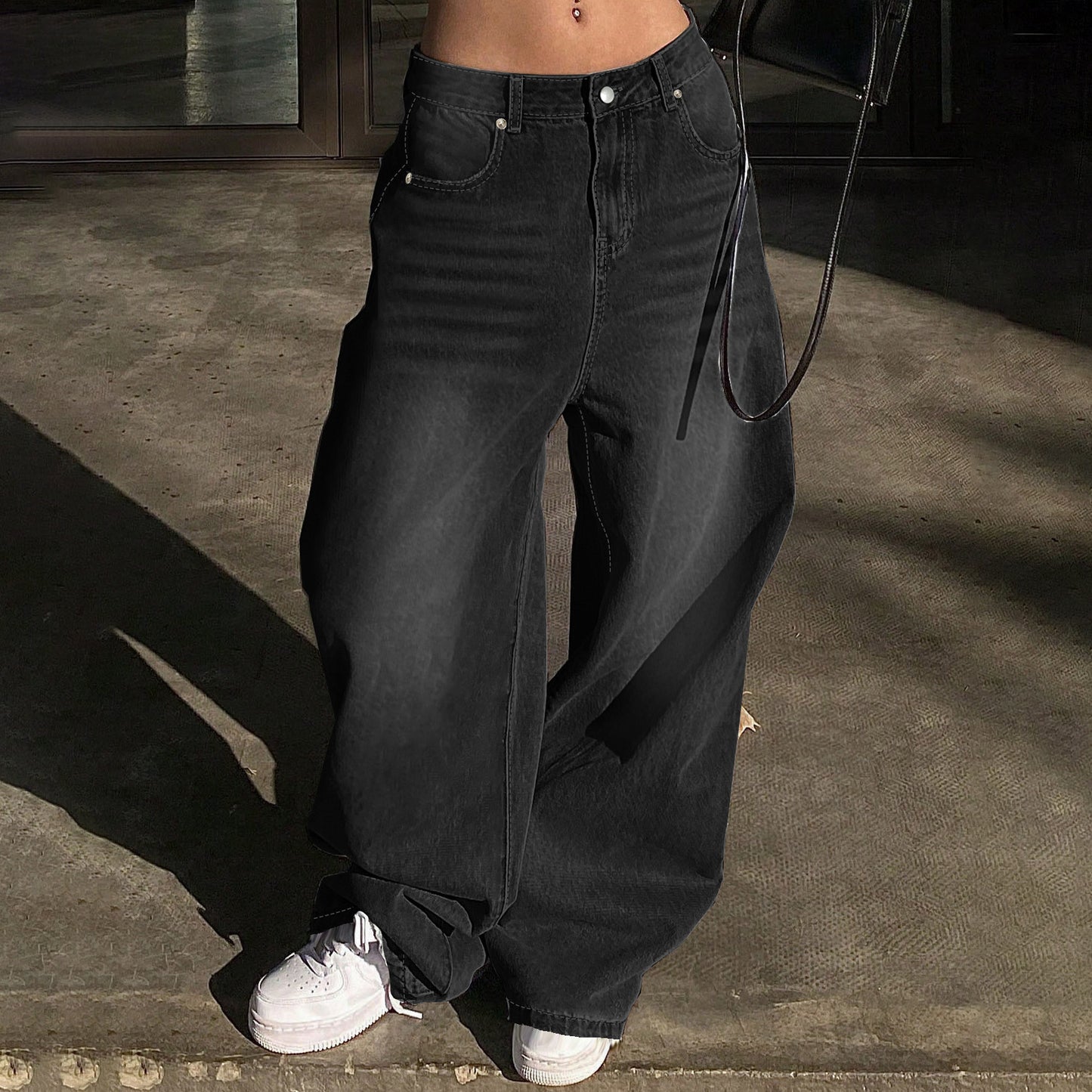 European And American Washed Wide-leg Super Long Mop Jeans