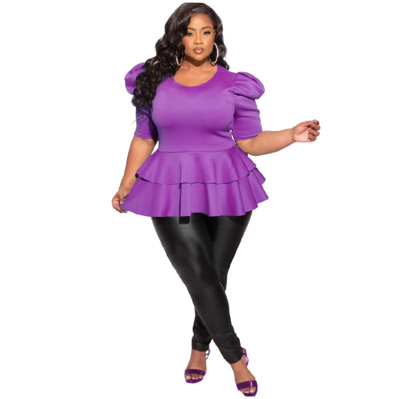 Plus-size Women's Clothing Ruffled Short-sleeve T-shirt Top