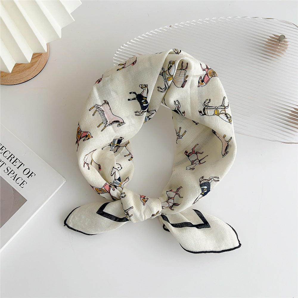 Women's Cotton And Linen Small Square Towel Silk Scarf Artistic All-match Fashion