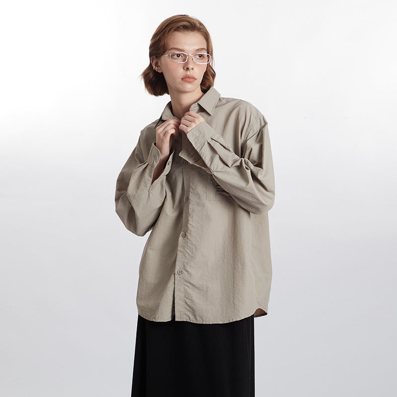 Retro Wrinkle Dry Pocket Design Shirt Loose Long Sleeve