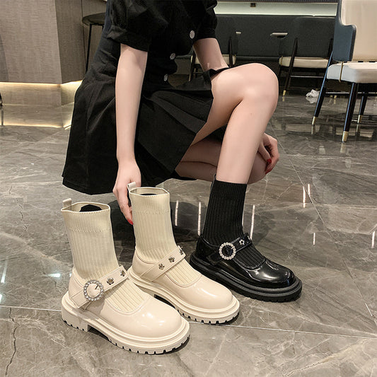 Vintage Good-fit Wool Woven Single Boots Mary Jane Fashion