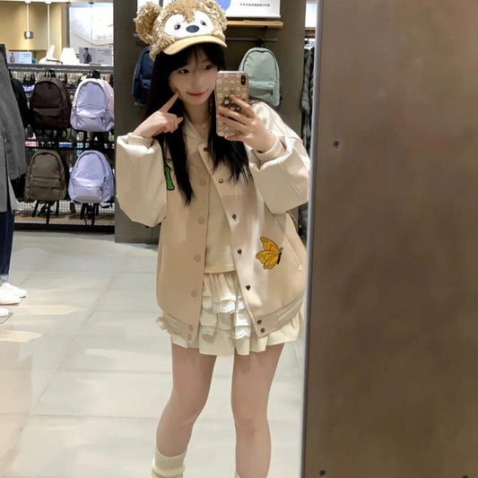 Women's Retro Korean Type Ins Embroidered Letter Baseball Jacket