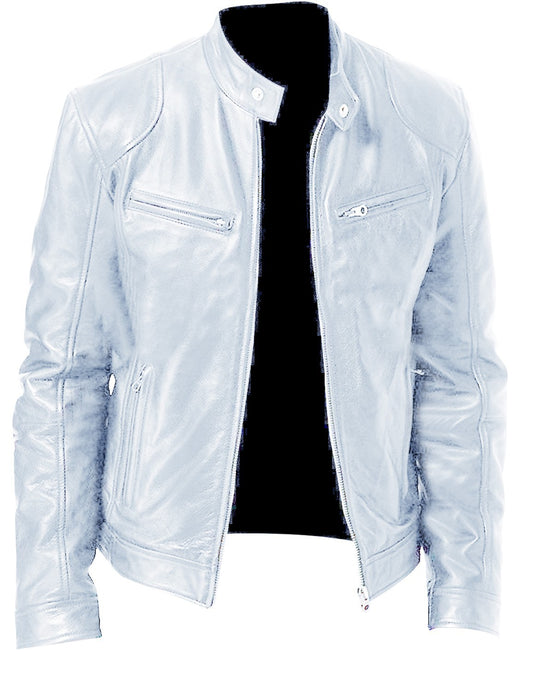 Men's Cardigan Zip Leather Jacket