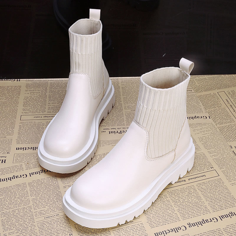 British Style Wild Lace-up Platform Stitching Short-knit Martin Boots
