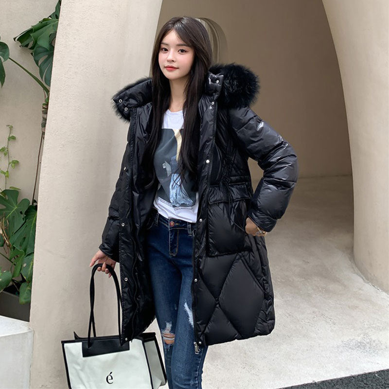 Women's Mid-length Bright Face Wash-free Down Padded Jacket