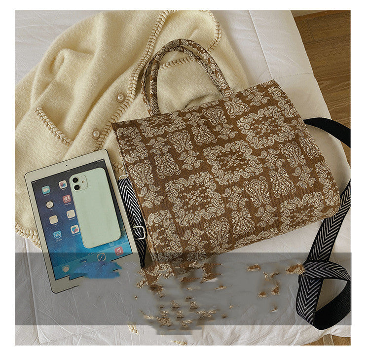 New Cashew Flower Hand-held Canvas Bag Women Fashion Large Capacity