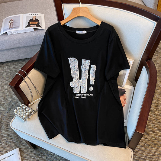 Round Neck New Plus Size Slimming Short Sleeve T-shirt For Women