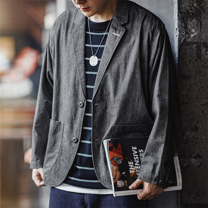 Workwear Ice Dyed Suit Jacket Flat Collar Loose