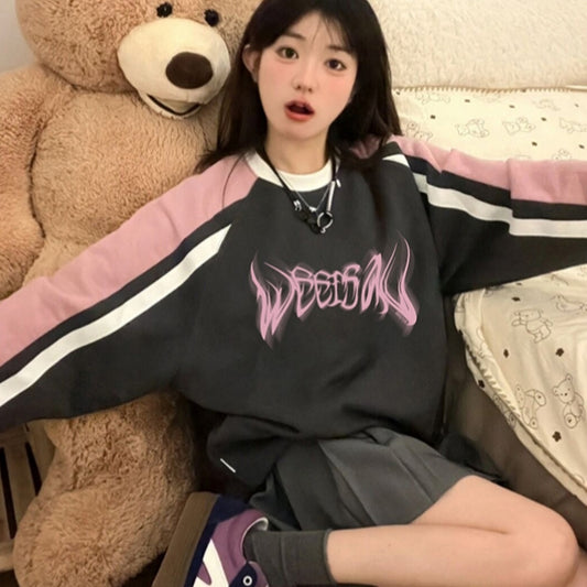 Women's Round Neck Stitching Contrast Color Sports Pullover