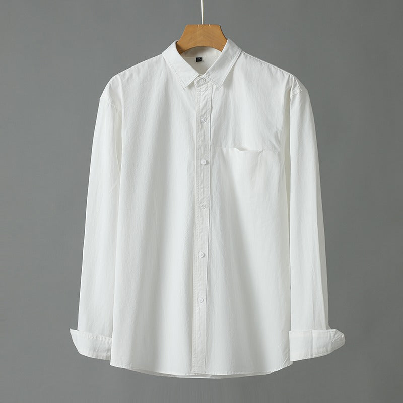Casual Solid Color Men's Purified Cotton Long Sleeve Shirt