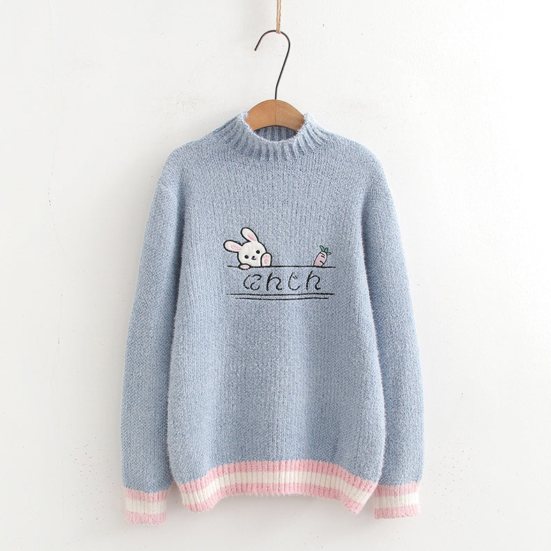 Japanese Cartoon Round Neck Sweater Women's Fresh Inner Pullover Sweater Fashion