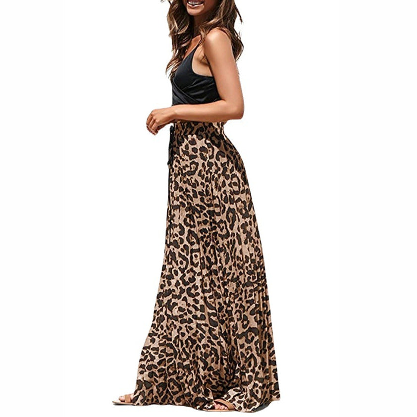 Bohemian Print Leopard Print A- Line High Waist Female Dress