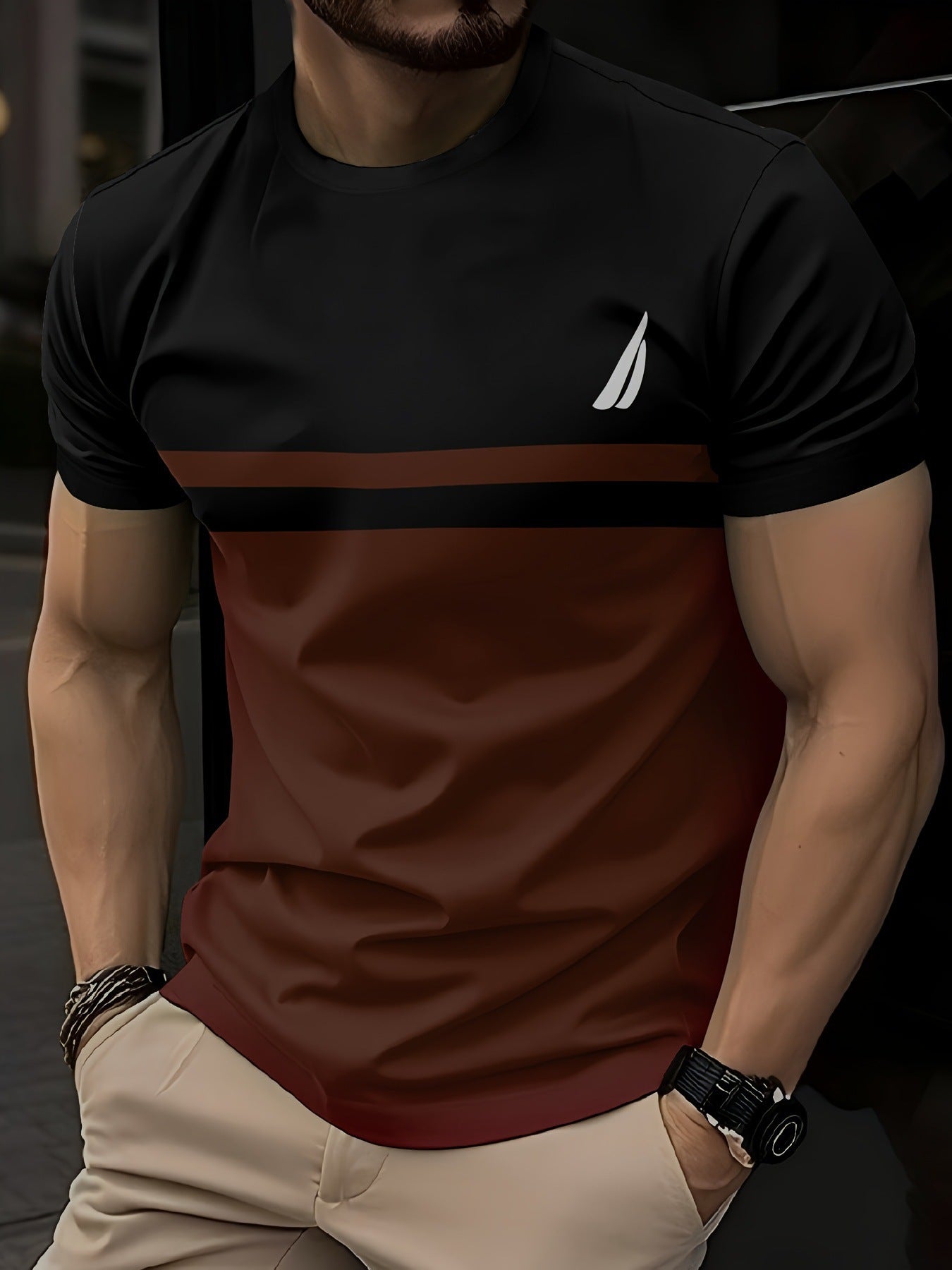 Mens Casual Minimalist 3D Short Sleeve Printed T Shirt Top