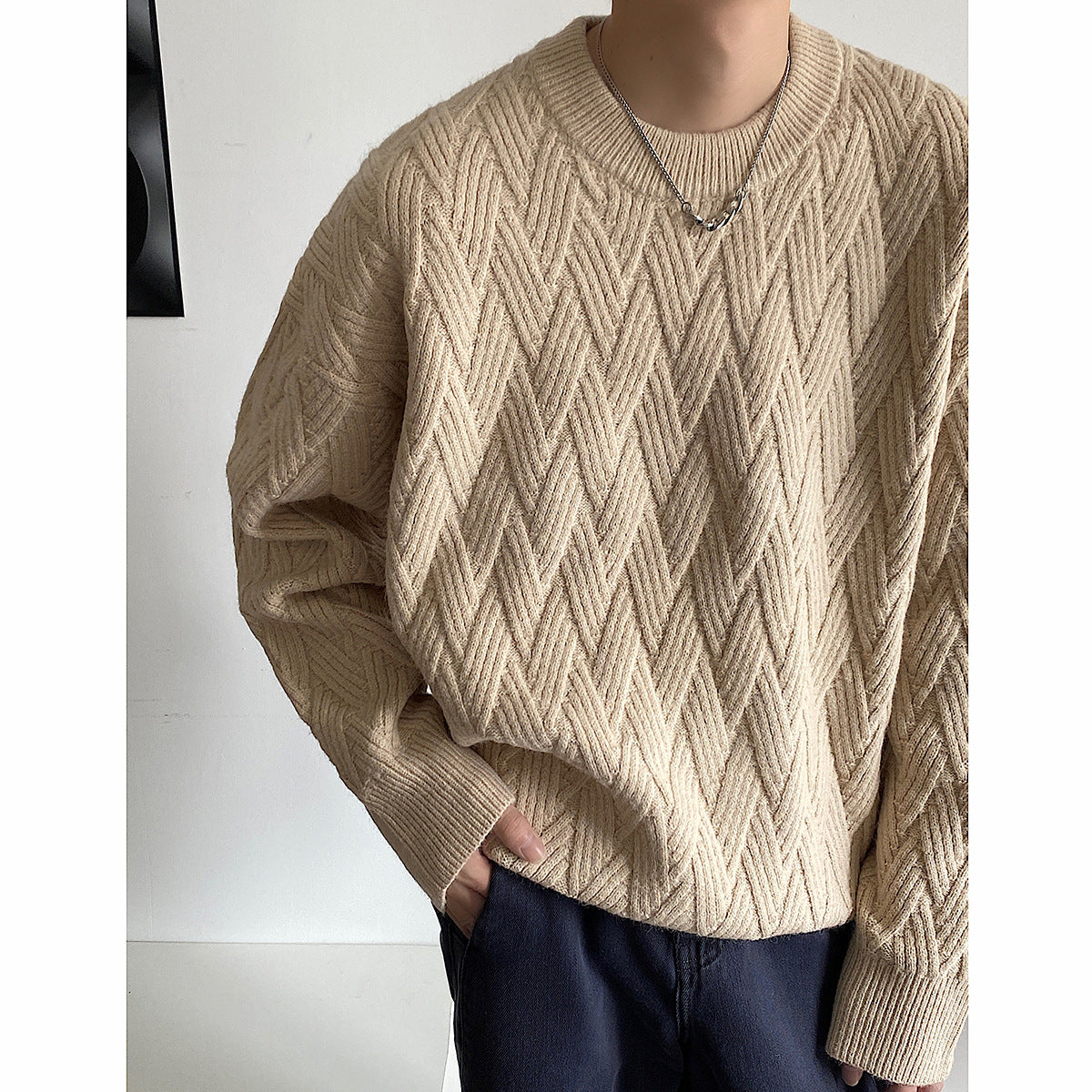Solid Color Non Pilling Jersey Over Men's Sweater