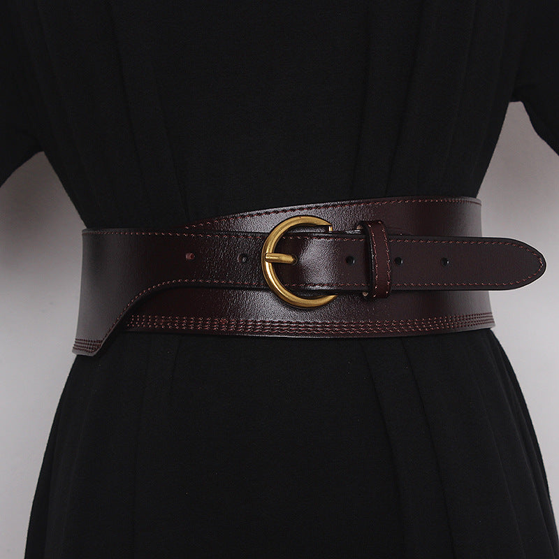 Japanese Pin Buckle Irregular Cowhide Embossed Girdle For Women