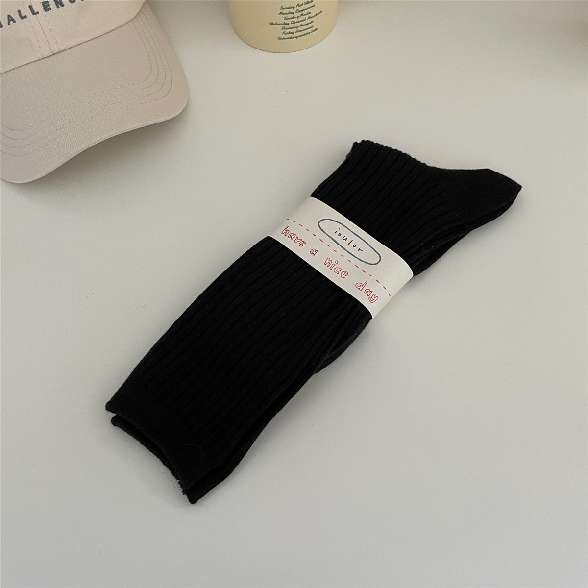 Solid Color Thick Stripes Bunching Socks