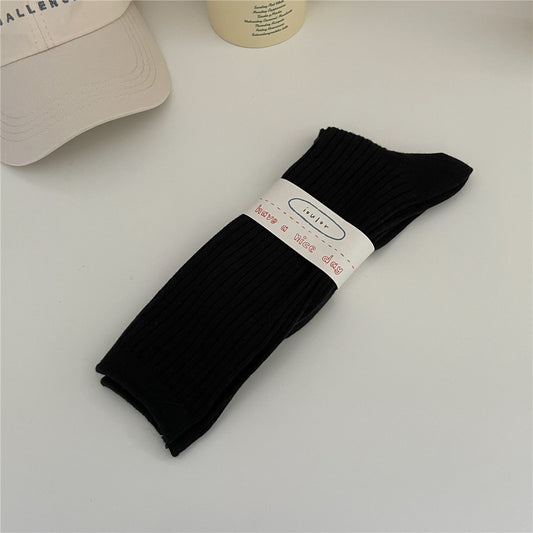 Solid Color Thick Stripes Bunching Socks