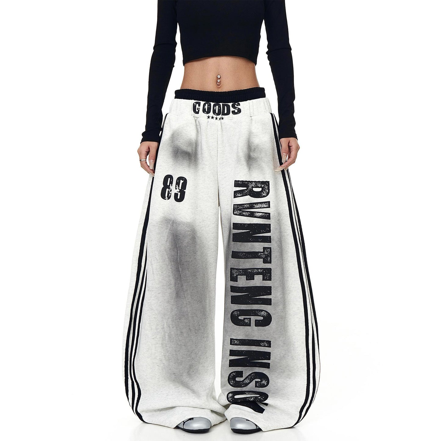 High-street Distressed Casual American-style Lettered Sweatpants For Women