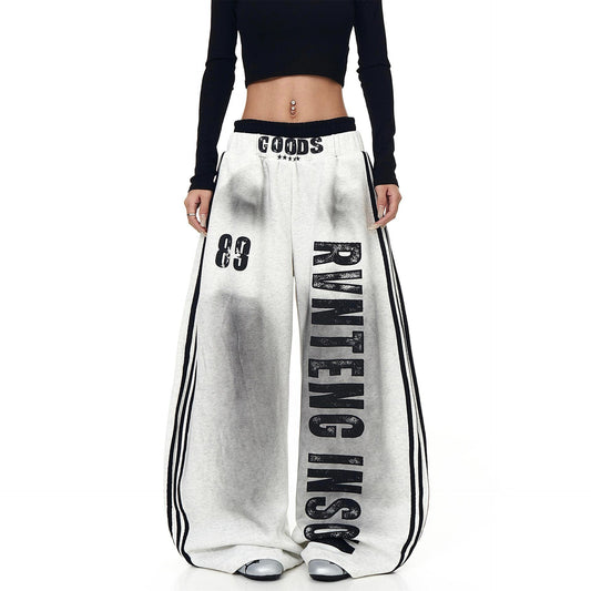 High-street Distressed Casual American-style Lettered Sweatpants For Women