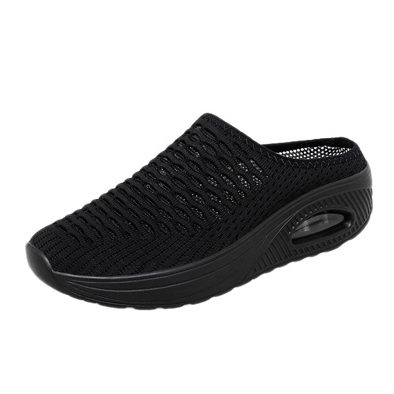 Women's Hollow Mesh Surface Casual Half Slippers Slip-on Mom Shoes