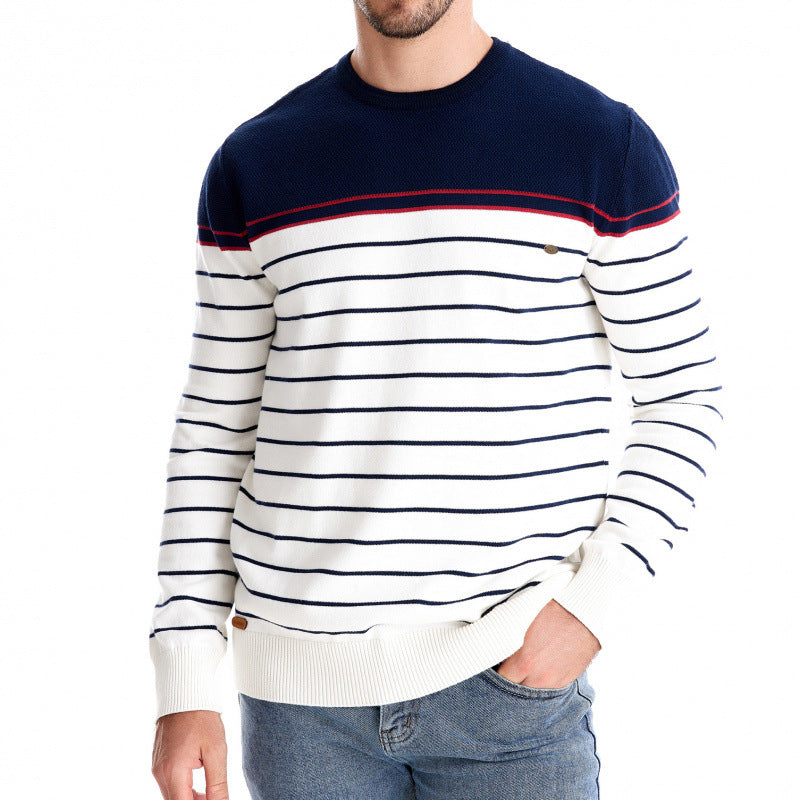Stribet casual langærmet sweater til mænd i farvematch