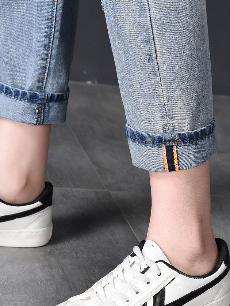 Ripped Jeans High-waisted Nine-point Harlan Straight-leg Pants