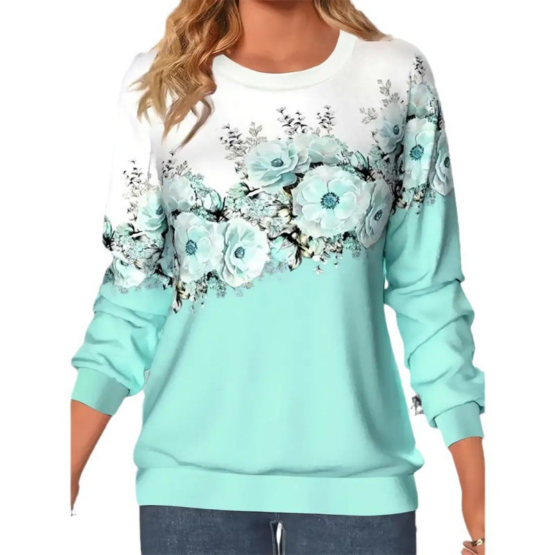 Damebeklædning Rund Hals Langærmet Blomstret 3D-printet Pullover Sweatshirt
