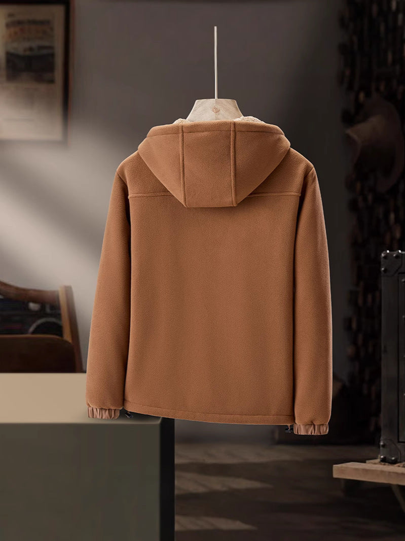 Men's Fleece Casual Hooded Lamb Wool Thickened Warm Cardigan Coat
