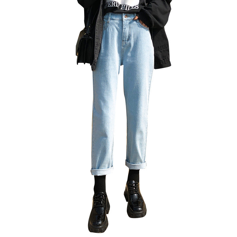 Women's Jeans Korean Style Straight Wide Leg Pants High Waist Drape