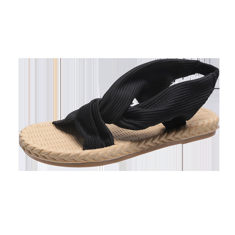 Summer New Style Simple Flat-bottomed Suede Cross One Word Elastic Roman Sandals