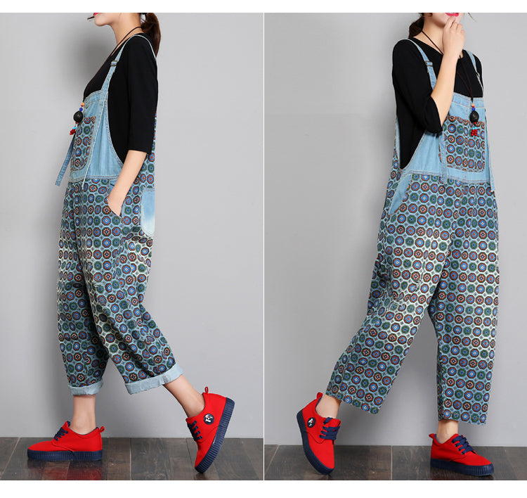 Denim overalls til kvinder, løs, slankende, ni-punkts heldragt