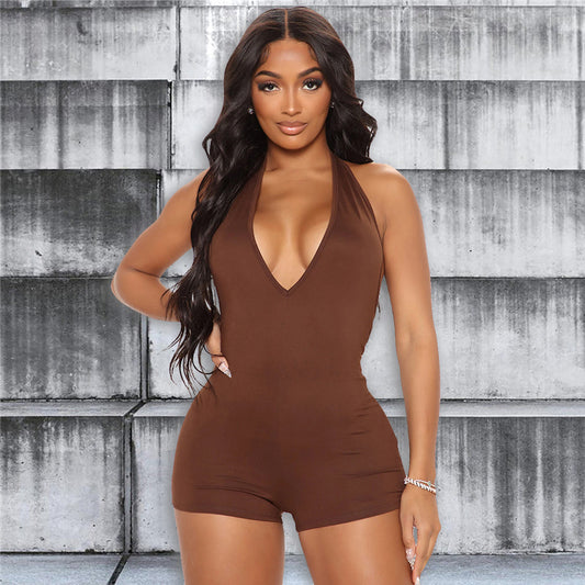 Women's Fashion V-Neck Skinny Halter Backless Jumpsuit